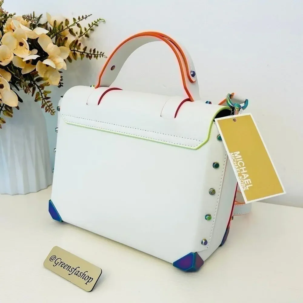 Michael Kors Purse Manhattan Satchel Crossbody Optic White - Picture 4 of 9